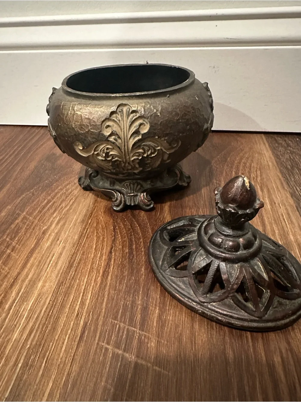 Ornate Antique-Style Decorative Jar in Aged Gold and Bronze